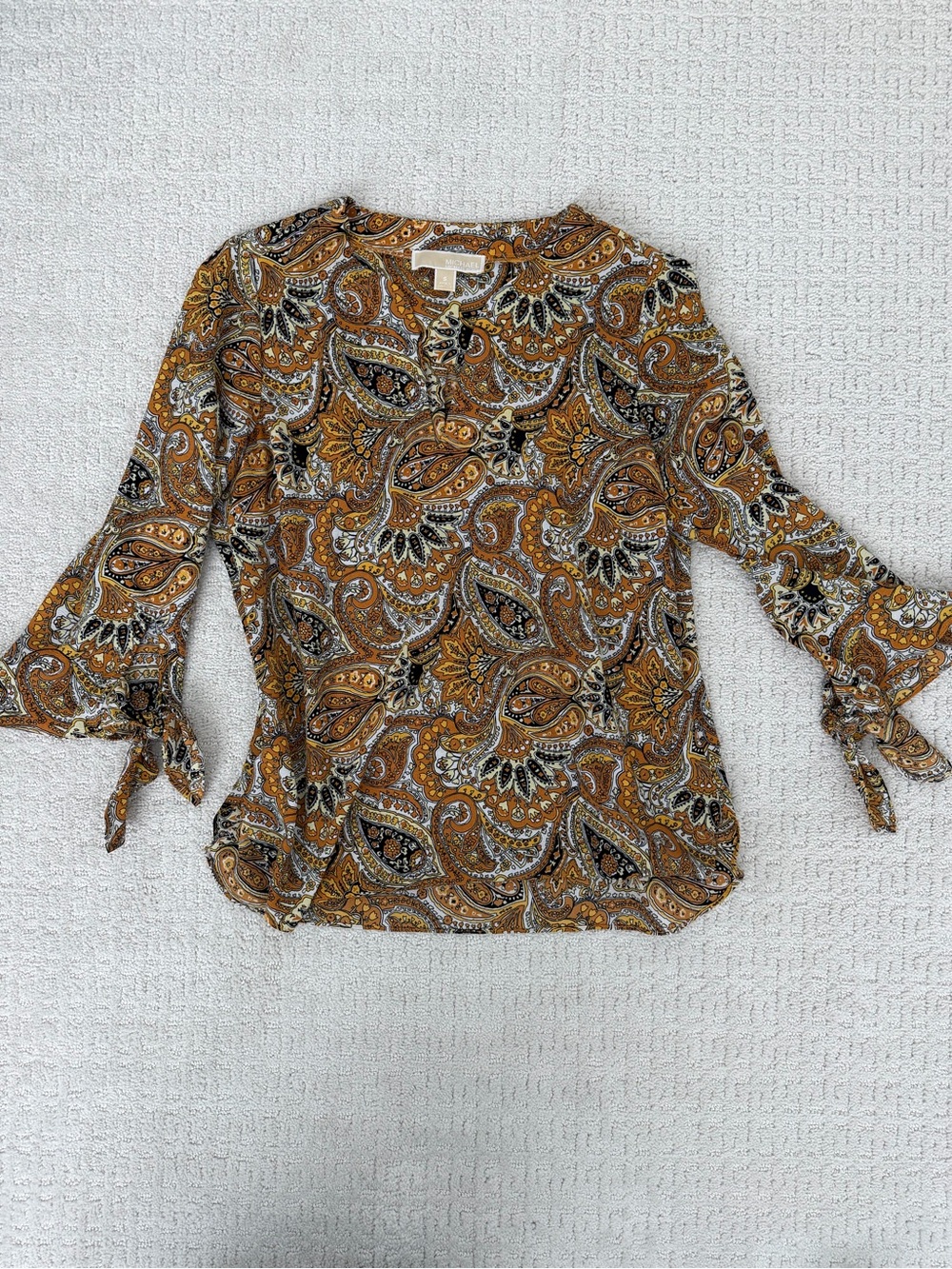 Michael‎ Kors Printed Tie-Sleeve Blouse in Mustard Paisley